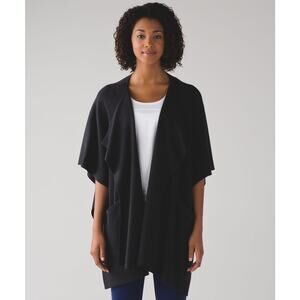 Lululemon After Asana Heathered Black Cashmere Blend Wrap Shawl Top Knit Cozy